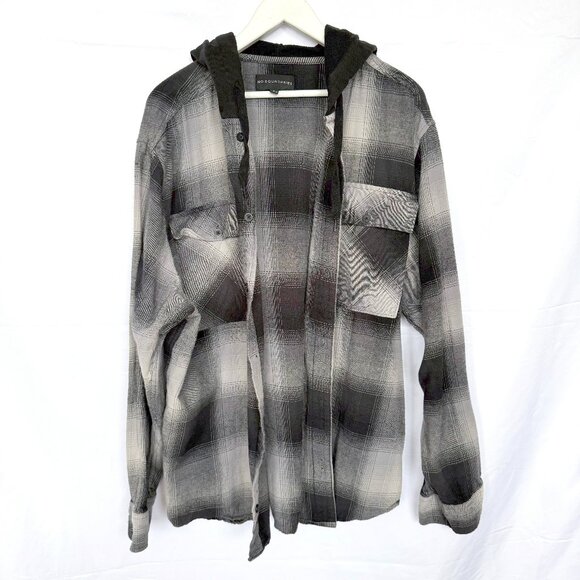 No Boundaries Black Gray Flannel Hoodie Shirt - Picture 1 of 4